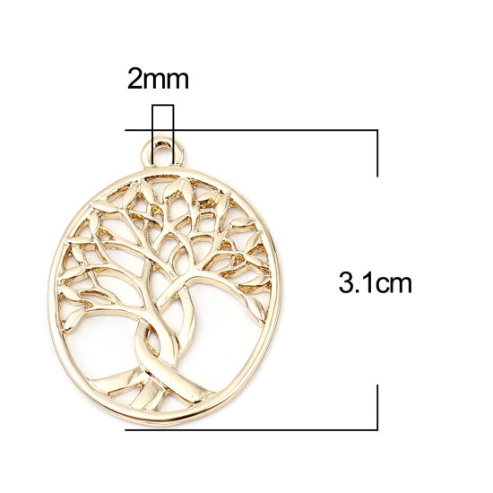 Immagine di Lega di Zinco Ciondoli Ovale 16K Vero Oro Placcato Albero 31mm x 24mm , 3 Pz