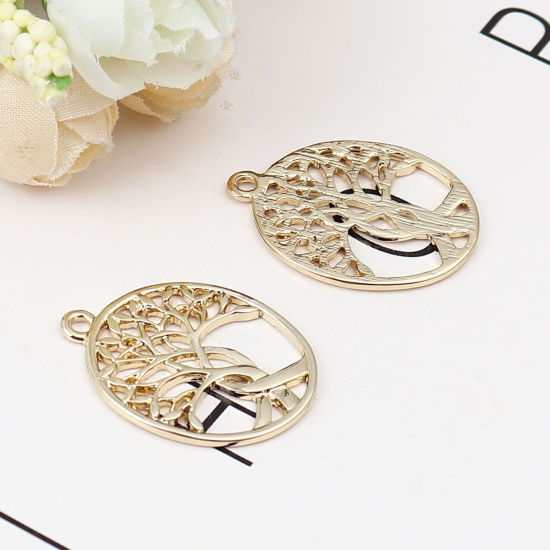 Immagine di Lega di Zinco Ciondoli Ovale 16K Vero Oro Placcato Albero 31mm x 24mm , 3 Pz