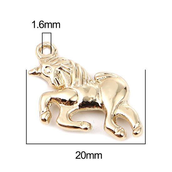 Imagen de Zamak Colgantes Charms Caballo 16K Oro Real Chapado 20mm x 16mm, 5 Unidades