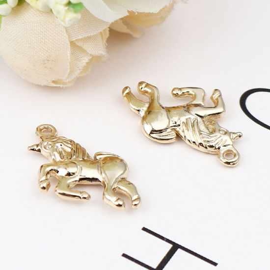 Imagen de Zamak Colgantes Charms Caballo 16K Oro Real Chapado 20mm x 16mm, 5 Unidades