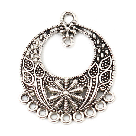 Zinc Based Alloy Connectors Round Antique Silver Color Flower 36mm x 29mm, 20 PCs