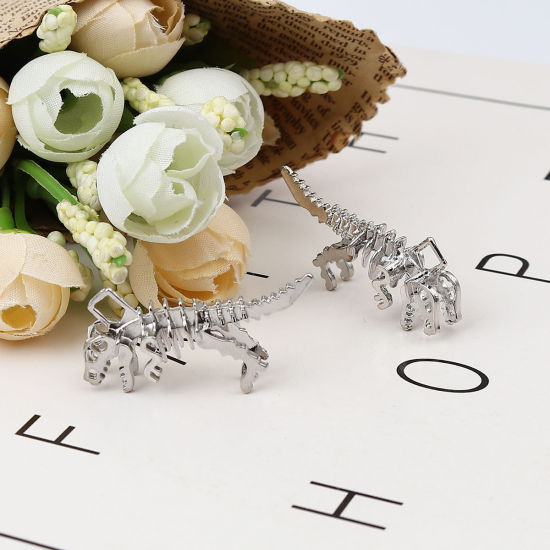 Immagine di Zinc Based Alloy Pendants Dinosaur Animal Silver Tone 35mm x 28mm, 2 PCs