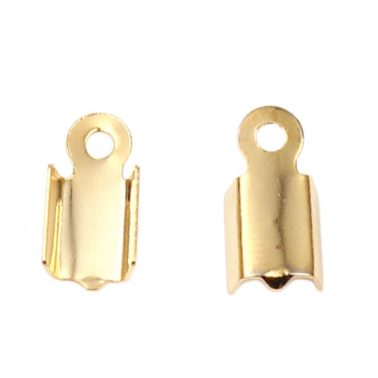 Image de 304 Stainless Steel Cord End Crimp Caps Rectangle Gold Plated (Fits 3.5mm( 1/8") Cord) 9mm x 5mm, 30 PCs