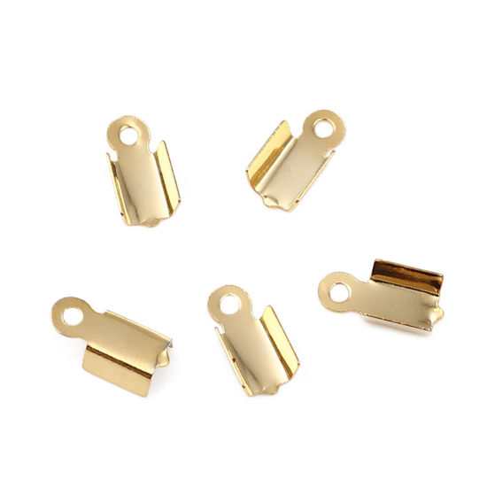 Image de 304 Stainless Steel Cord End Crimp Caps Rectangle Gold Plated (Fits 3.5mm( 1/8") Cord) 9mm x 5mm, 30 PCs