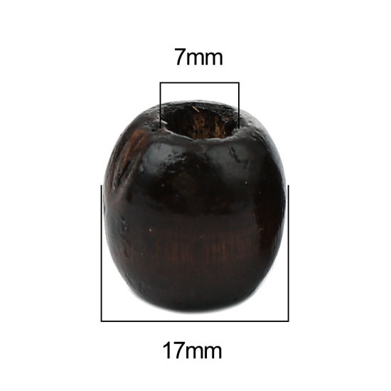 Bild von Natürliches Hinoki-Holz Zwischenperlen Spacer Perlen Barrel Kaffeebraun ca. 17mm x 16mm, Loch: ca. 7mm, 200 Stück