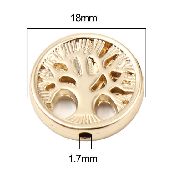 Изображение Цинковый Сплав Бисер для изготовления ювелирных украшений "Сделай сам 16-каратный золотой цвет Плоские Круглые Дерево Около 18мм Диаметр, Отверстие: Примерно 1.7мм, 5 ШТ