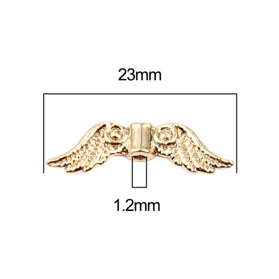 Изображение Цинковый Сплав Бисер для изготовления ювелирных украшений "Сделай сам 16-каратный золотой цвет Крыло Около 23мм x 7мм, Отверстие: Примерно 1.2мм, 10 ШТ