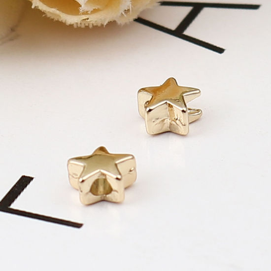 Picture of Zinc Based Alloy Galaxy Beads For DIY Charm Jewelry Making 16K Gold Color Star About 5mm x 5mm, Hole: Approx 1.4mm, 10 PCs