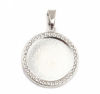 Imagen de Zamak Soporta a Cabachones Colgantes Ronda Plata Antigua (Apta 20mm) Transparente Rhinestone 35mm x 25mm, 2 Unidades