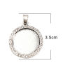 Imagen de Zamak Soporta a Cabachones Colgantes Ronda Plata Antigua (Apta 20mm) Transparente Rhinestone 35mm x 25mm, 2 Unidades