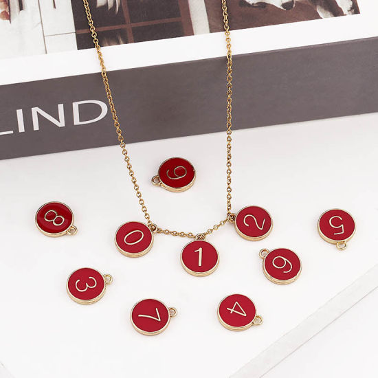 Picture of Zinc Based Alloy Charms Number Gold Plated Red Mixed Enamel 14mm x 12mm, 1 Set ( 10 PCs/Set)