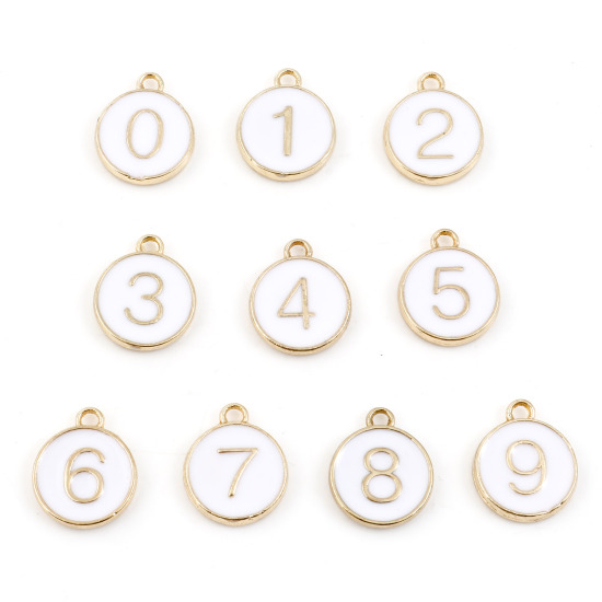 Picture of Zinc Based Alloy Charms Number Gold Plated White Mixed Enamel 14mm x 12mm, 1 Set ( 10 PCs/Set)