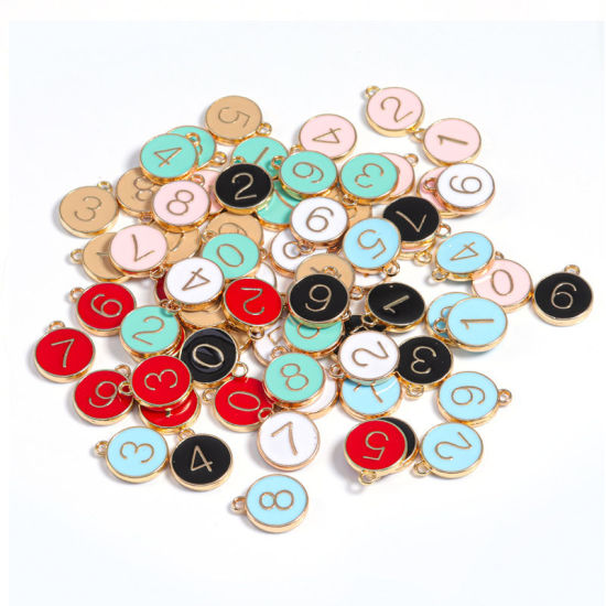 Picture of Zinc Based Alloy Charms Number Gold Plated White Mixed Enamel 14mm x 12mm, 1 Set ( 10 PCs/Set)