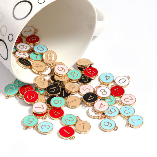 Picture of Zinc Based Alloy Charms Number Gold Plated Black Mixed Enamel 14mm x 12mm, 1 Set ( 10 PCs/Set)