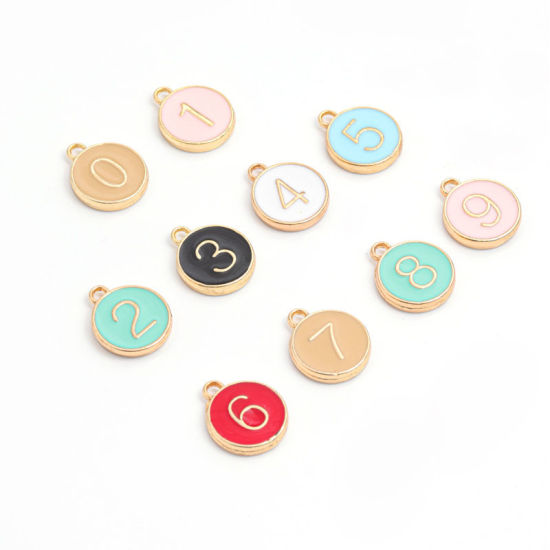 Picture of Zinc Based Alloy Charms Number Gold Plated Black Mixed Enamel 14mm x 12mm, 1 Set ( 10 PCs/Set)