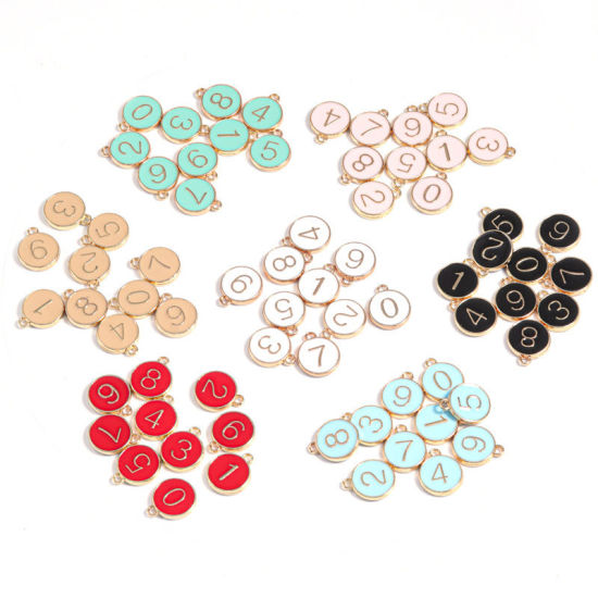 Picture of Zinc Based Alloy Charms Number Gold Plated Green Mixed Enamel 14mm x 12mm, 1 Set ( 10 PCs/Set)