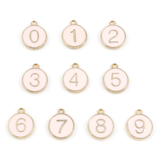 Picture of Zinc Based Alloy Charms Number Gold Plated Pink Mixed Enamel 14mm x 12mm, 1 Set ( 10 PCs/Set)