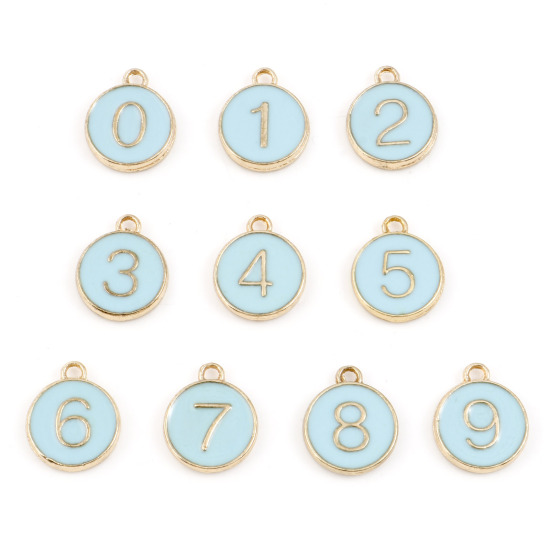 Picture of Zinc Based Alloy Charms Number Gold Plated Blue Mixed Enamel 14mm x 12mm, 1 Set ( 10 PCs/Set)