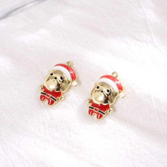 Picture of Zinc Based Alloy Charms Christmas Santa Claus Gold Plated White & Red 5 PCs