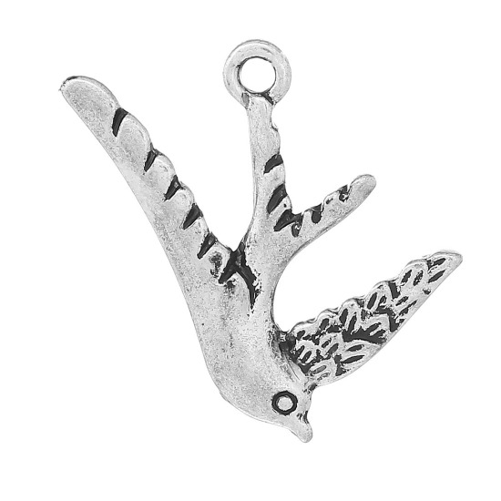 Immagine di Lega di Zinco Charm Ciondoli Rondine Argento Antico 25mm x 24mm , 10 Pz