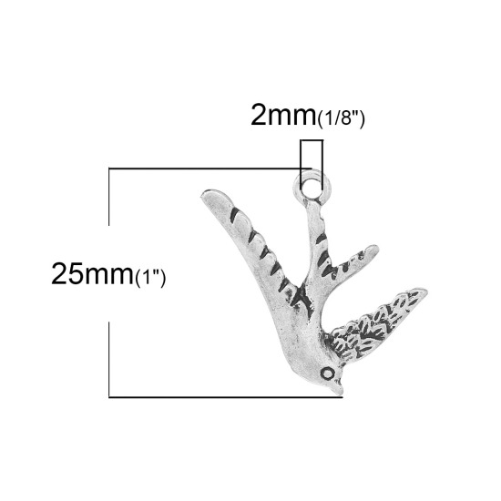 Immagine di Lega di Zinco Charm Ciondoli Rondine Argento Antico 25mm x 24mm , 10 Pz