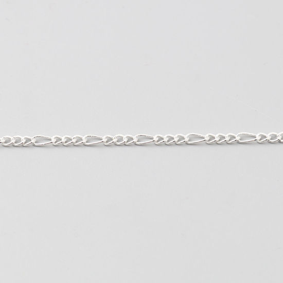 Picture of Iron Based Alloy 3:1 Figaro Link Curb Chain Findings Silver Plated 5x3mm 3x2.5mm, 5 M