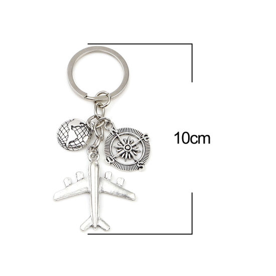 Bild von Reise Schlüsselkette & Schlüsselring Antiksilber Flugzeug Kompass 10cm, 1 Stück