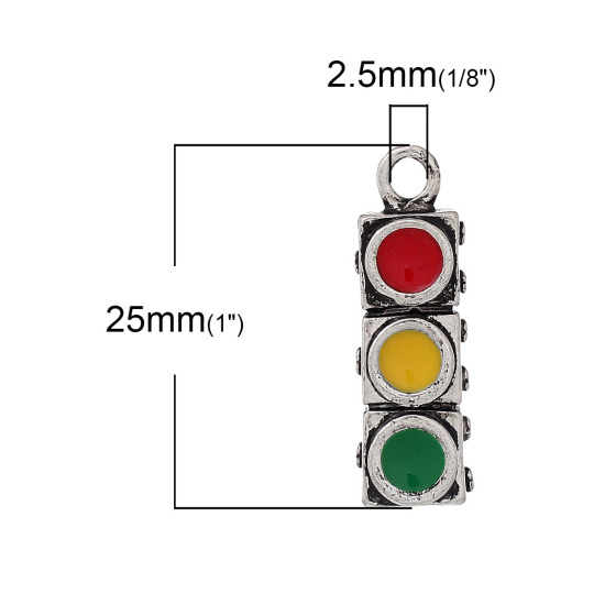 Image de Pendentifs en Alliage de Zinc 3D Rectangle Argent Vieilli Rouge & Vert Email 25mm x 8mm, 10 Pcs