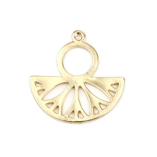 Picture of Zinc Based Alloy Charms Round 18K Real Gold Plated Half Round 25mm x 24mm, 5 PCs