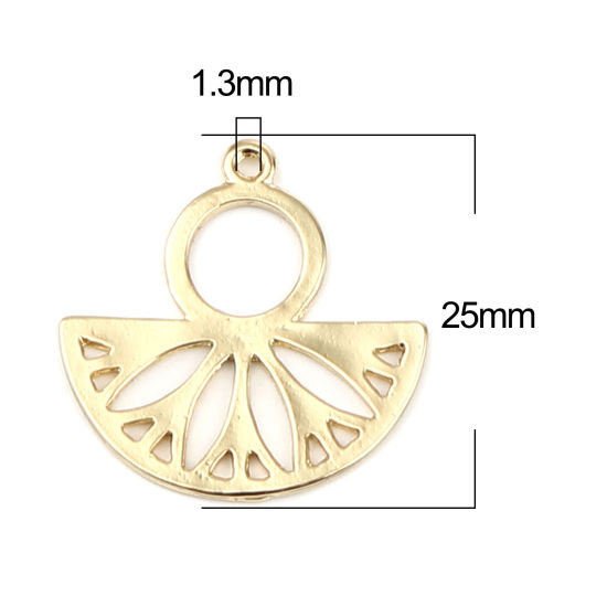 Picture of Zinc Based Alloy Charms Round 18K Real Gold Plated Half Round 25mm x 24mm, 5 PCs