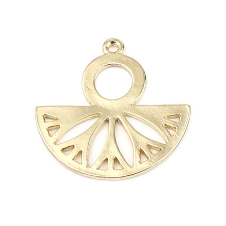 Zinc Based Alloy Charms Round 18K Real Gold Plated Half Round 26mm x 26mm, 5 PCs