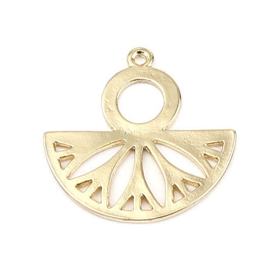 Picture of Zinc Based Alloy Charms Round 18K Real Gold Plated Half Round 26mm x 26mm, 5 PCs