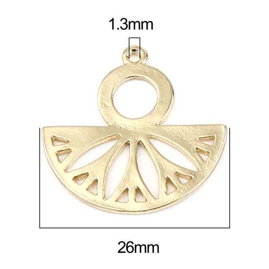 Picture of Zinc Based Alloy Charms Round 18K Real Gold Plated Half Round 26mm x 26mm, 5 PCs