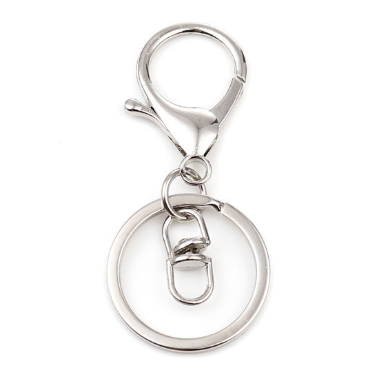 Picture of Keychain & Keyring Silver Tone Circle Ring Infinity Symbol 70mm x 30mm, 1 Packet ( 5 PCs/Packet)