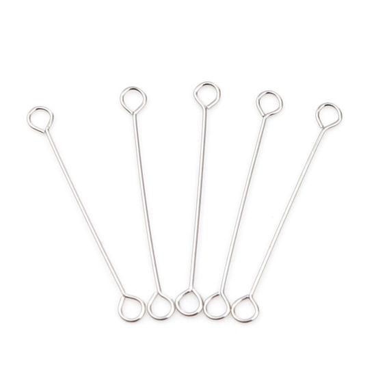 Picture of Iron Based Alloy Eye Eye Pins Silver Tone 25mm(1") long, 0.4mm 1 Packet (Approx 50 PCs/Packet)