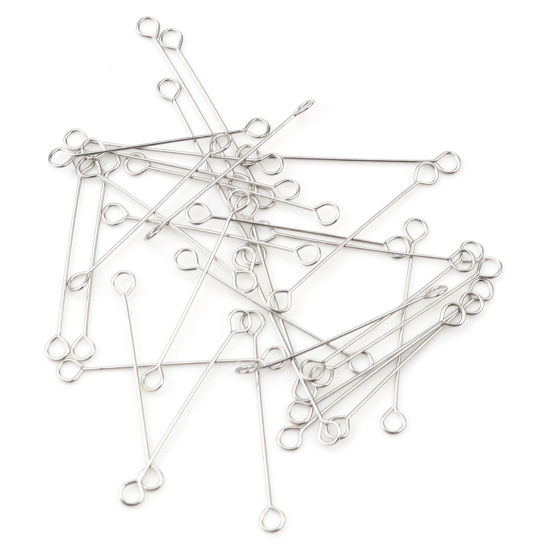 Picture of Iron Based Alloy Eye Eye Pins Silver Tone 25mm(1") long, 0.4mm 1 Packet (Approx 50 PCs/Packet)