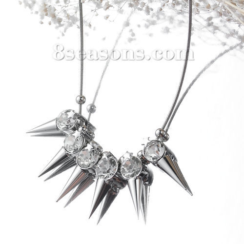 Picture of New Fashion Statement Necklace Snake Chain Silver Tone Stars Rivets Clear Rhinestone 47cm(18 4/8") long, 1 Piece