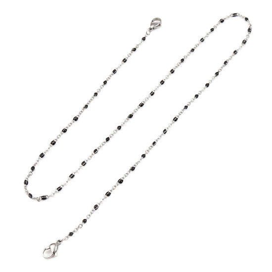 Picture of 304 Stainless Steel Stylish Face Mask And Glasses Neck Strap Lariat Lanyard Necklace Silver Tone Black 51cm(20 1/8") long, 1 Piece