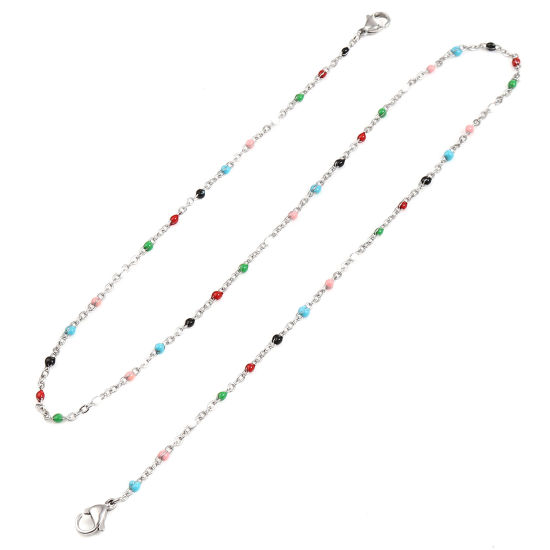 Picture of 304 Stainless Steel Stylish Face Mask And Glasses Neck Strap Lariat Lanyard Necklace Silver Tone Multicolor 51cm(20 1/8") long, 1 Piece