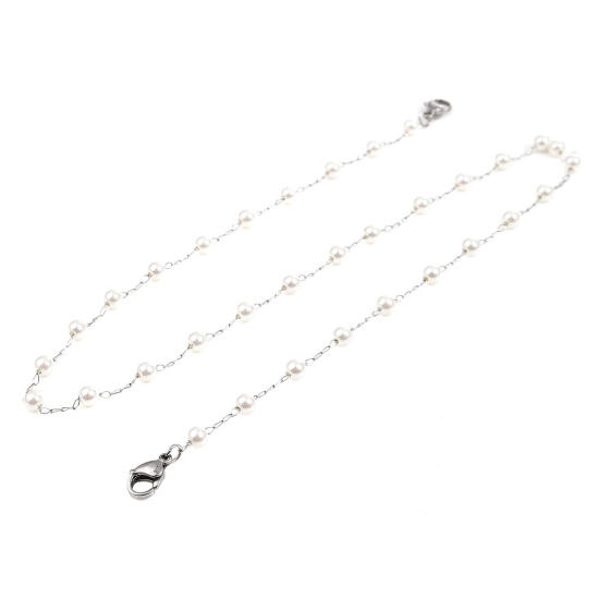 Picture of 304 Stainless Steel Stylish Face Mask And Glasses Neck Strap Lariat Lanyard Necklace Silver Tone White 54cm(21 2/8") long, 1 Piece