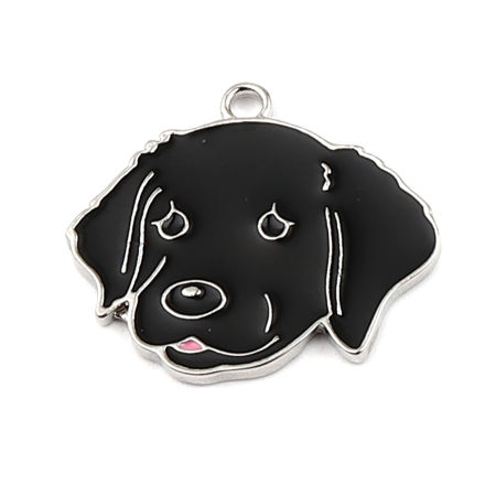 Zinc Based Alloy Charms Labrador Retriever Dog Silver Tone Black Enamel 28mm x 25mm, 5 PCs