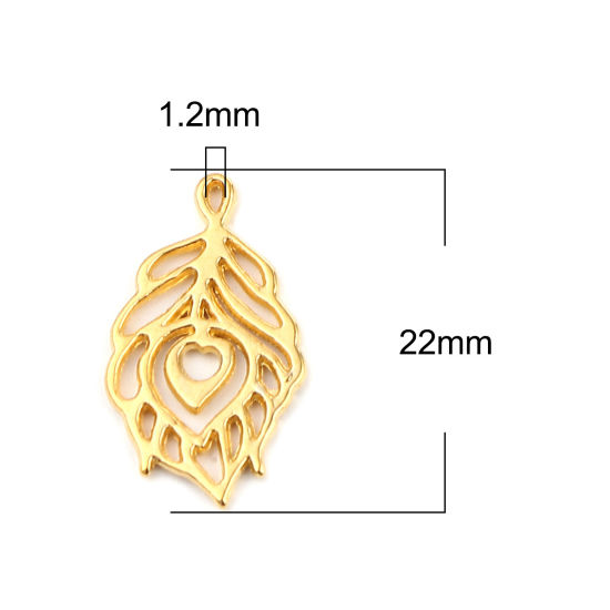 Picture of Zinc Based Alloy Charms Feather Gold Plated 22mm x 13mm, 100 PCs