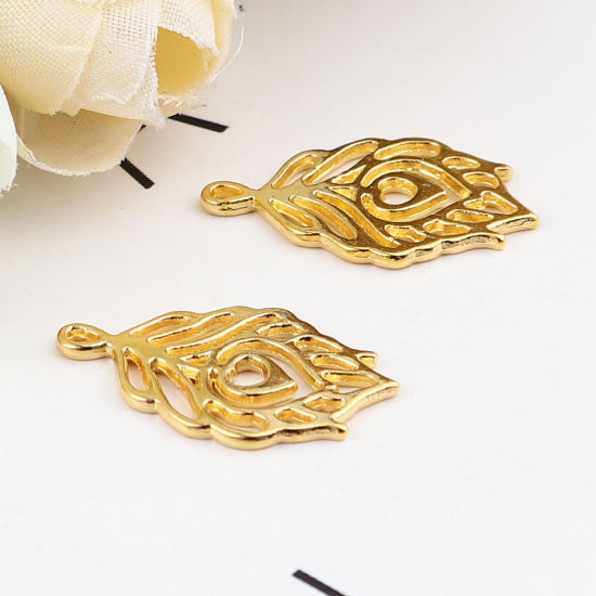 Picture of Zinc Based Alloy Charms Feather Gold Plated 22mm x 13mm, 100 PCs