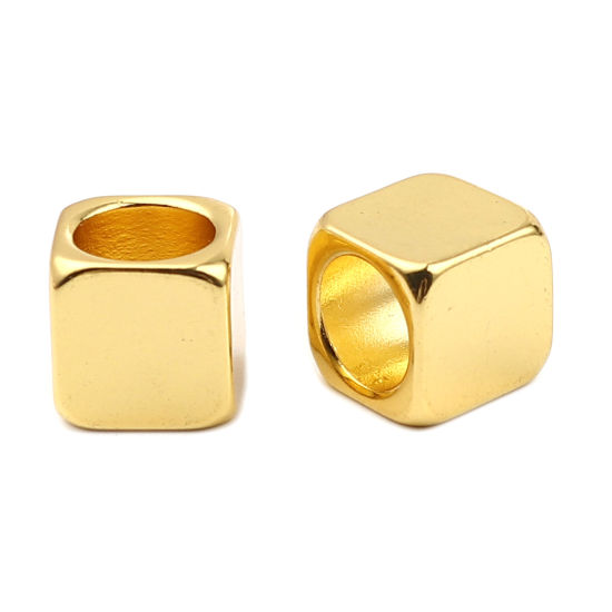 Bild von Zinklegierung Zwischenperlen Spacer Perlen Quadrat Vergoldet ca. 12mm x 12mm, Loch:ca. 9mm, 5 Stück
