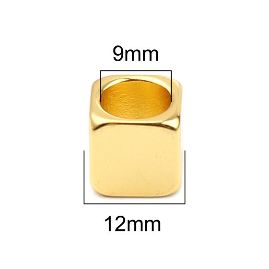 Bild von Zinklegierung Zwischenperlen Spacer Perlen Quadrat Vergoldet ca. 12mm x 12mm, Loch:ca. 9mm, 5 Stück