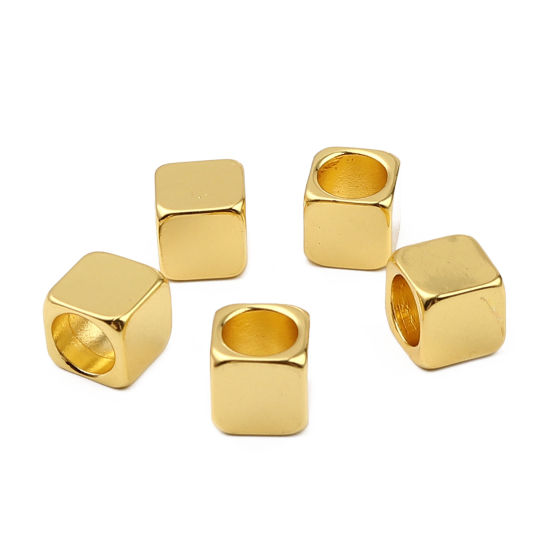 Bild von Zinklegierung Zwischenperlen Spacer Perlen Quadrat Vergoldet ca. 12mm x 12mm, Loch:ca. 9mm, 5 Stück