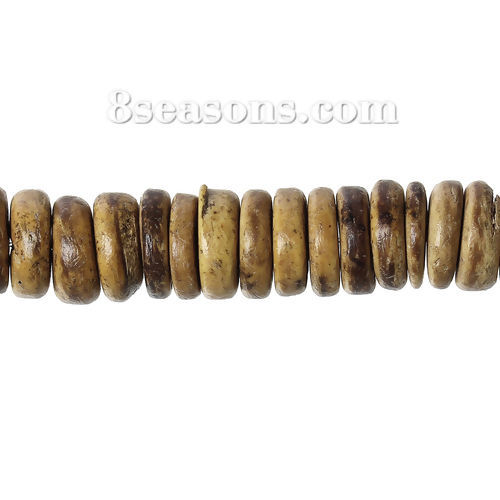 Picture of Coconut Shell Spacer Beads Cylinder Light Coffee About 10mm Dia, Hole: Approx 1mm, 40.7cm long, 3 Strands (Approx 118 PCs/Strand)