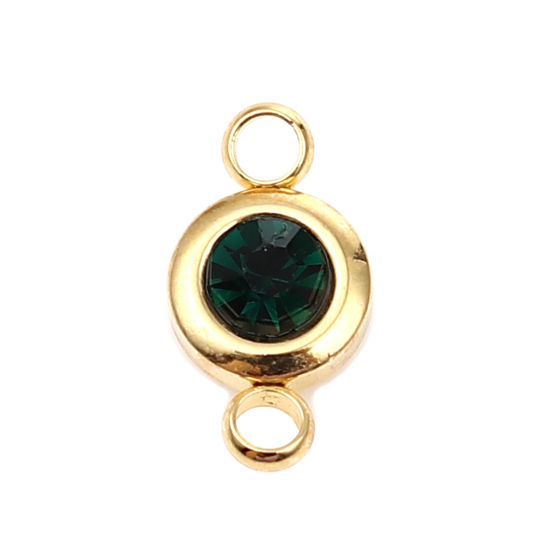 Picture of 304 Stainless Steel & Glass Connectors Gold Plated Dark Green Round 12mm x 7mm, 2 PCs