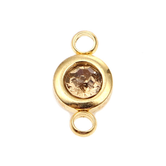 Picture of 304 Stainless Steel & Glass Connectors Gold Plated Champagne Round 12mm x 7mm, 2 PCs