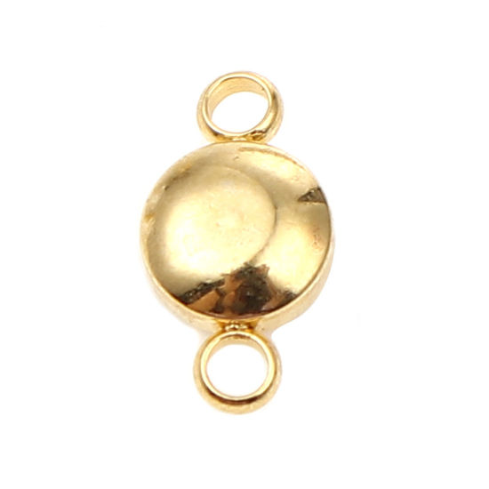 Picture of 304 Stainless Steel & Glass Birthstone Connectors Gold Plated Transparent Clear Round April 12mm x 7mm, 2 PCs
